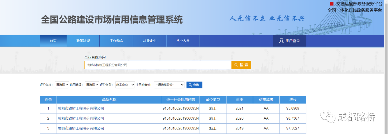 公司再次荣获2021年度全国公路市场信用评价 最高等级“AA级”